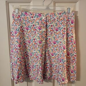 Lush - Women's Floral Summer A-Line Button-Front Mini Skirt